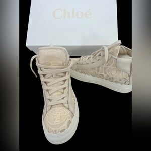 Chloe’ Women Mild Beige lace-up Lauren Mid-Top Sneakers
